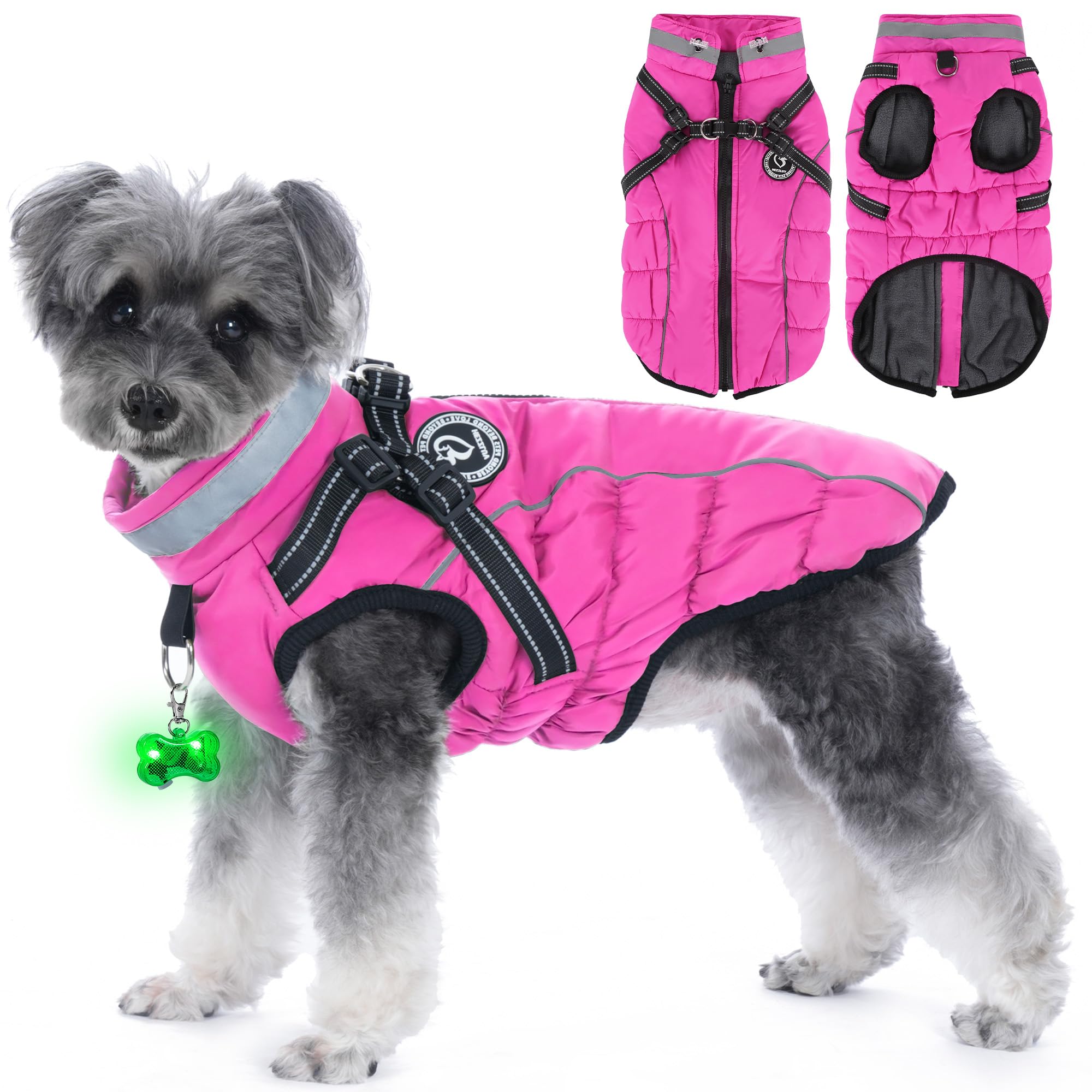 HezzLuv Hundemantel M Wasserdicht mit LED & Geschirr – Winterjacke für kleine Hunde