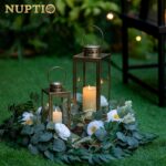 NUPTIO Grablaterne 35 cm Vintage Metallic Gold – Wetterfeste Kerzenlaterne für Friedhof & Garten – Bild 2