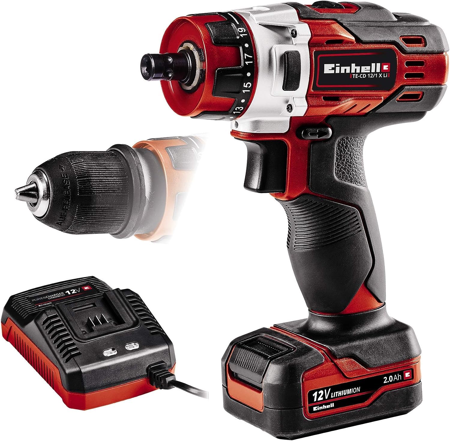 Einhell Akku-Bohrschrauber TE-CD 12/1 X-Li – 12V Li-Ion mit Zwei-Gang-Getriebe & LED