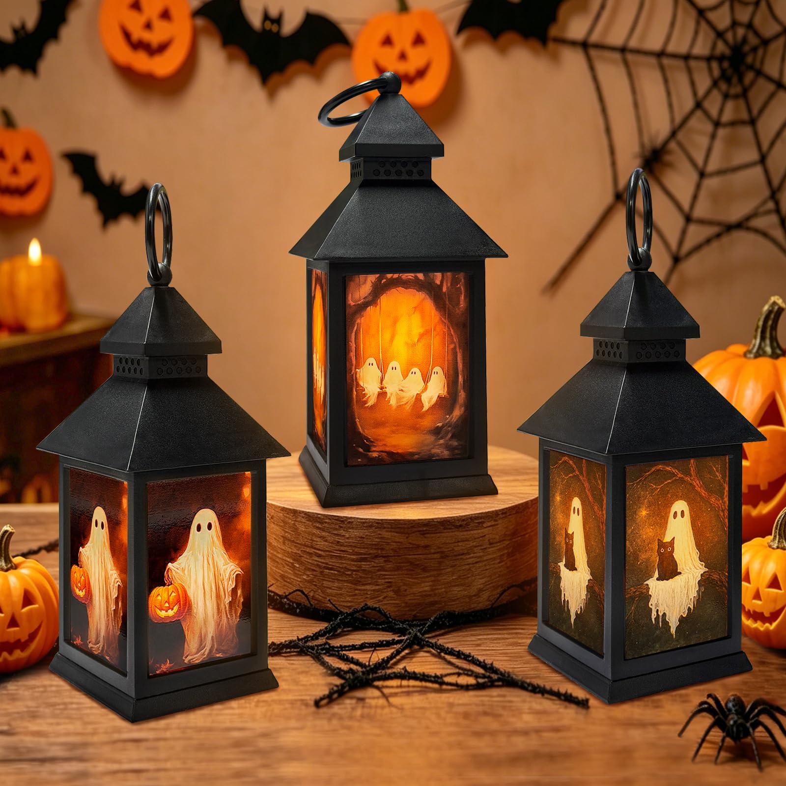 3er Set Halloween Laternen mit LED – Batteriebetrieben für In- & Outdoor