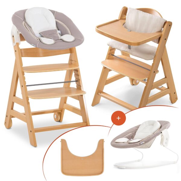 hauck Alpha Move Hochstuhl Newborn Set – 5in1 Mitwachsender Holzhochstuhl mit 2in1 Bouncer ab Geburt bis 90 kg