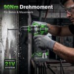 Ginour 21V Bürstenlos Schlagbohrschrauber 90Nm mit 2x2Ah Akku & 22-tlg. Zubehör – Bild 3