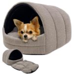 Odolplusz Hundehöhle Grösse M – Exklusives Hundehaus aus Cord mit Kissen
