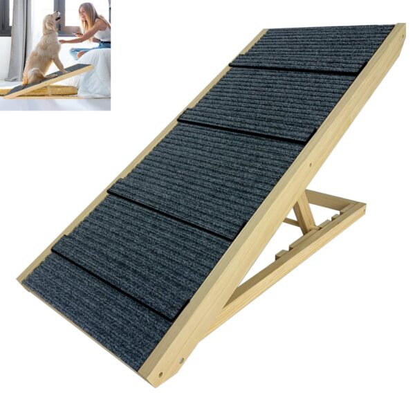 FIVMEN Hunderampe 60cm Holz Faltbar – Höhenverstellbare Haustiertreppe für Bett & Sofa