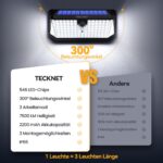 TECKNET Solarlampe mit Bewegungsmelder 546 LEDs – 7500 Lumen, 300° Winkel, IP66 (2er Set) – Bild 3
