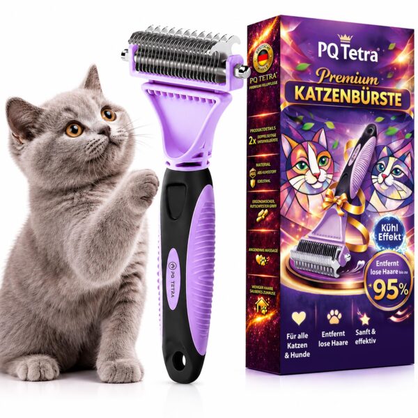 PQ TETRA Doppelseitige Katzenbürste – Unterwollbürste für Kurz- & Langhaar