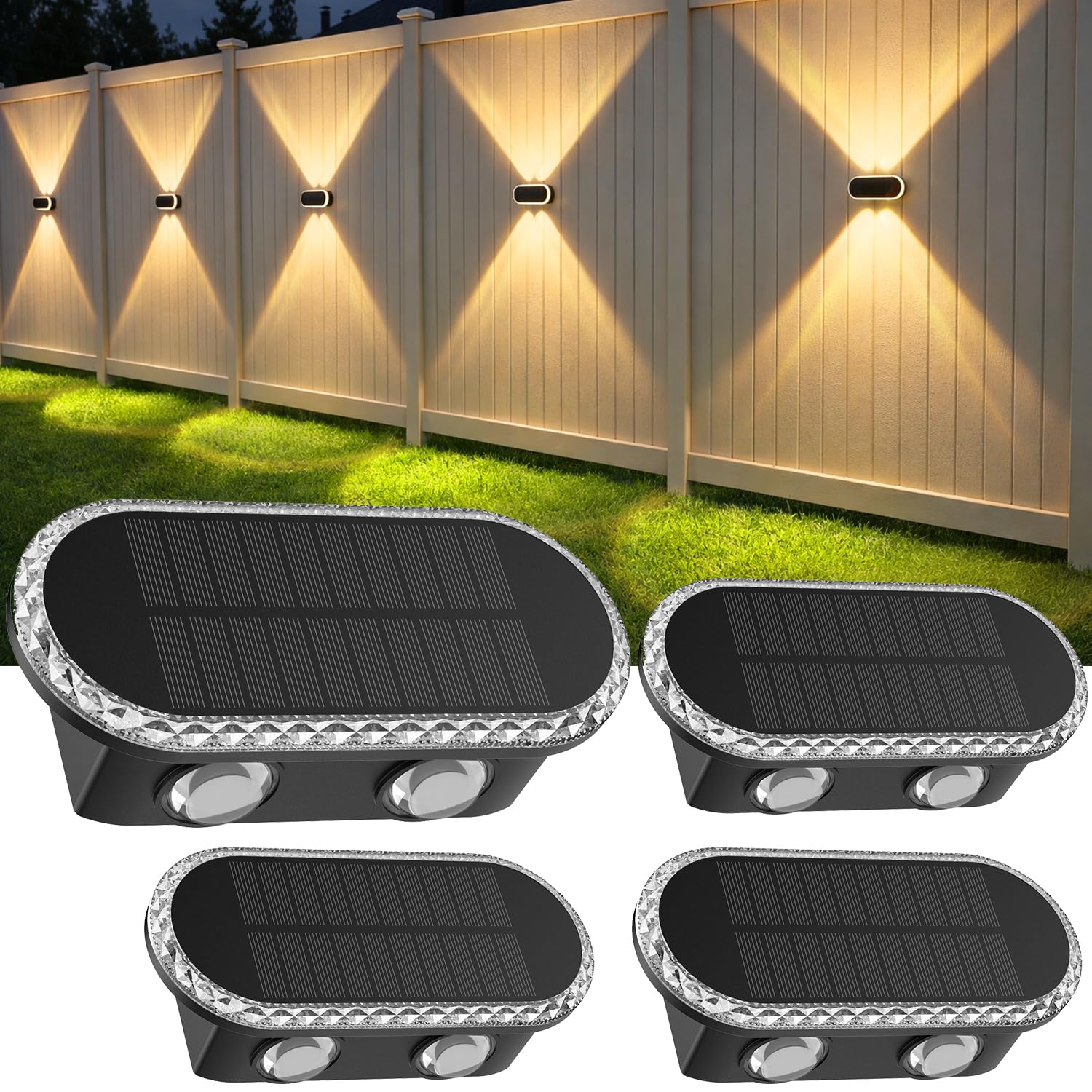 Hiromeco 4er-Set Solar Wandleuchten mit Up&Down-Licht – IP65 wasserdicht für Garten