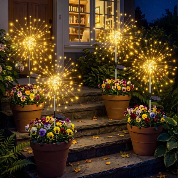 btfarm Solarlampen 4er Set mit 120 LED & 8 Modi – Wetterfeste Gartendeko Warmweiss