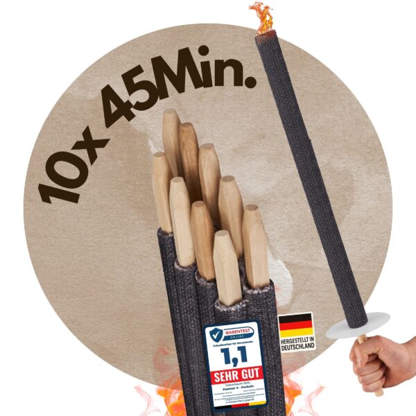 Panteer® Outdoor-Fackeln 10er Set – 45 Min. Brenndauer, Made in Germany mit Handschutz