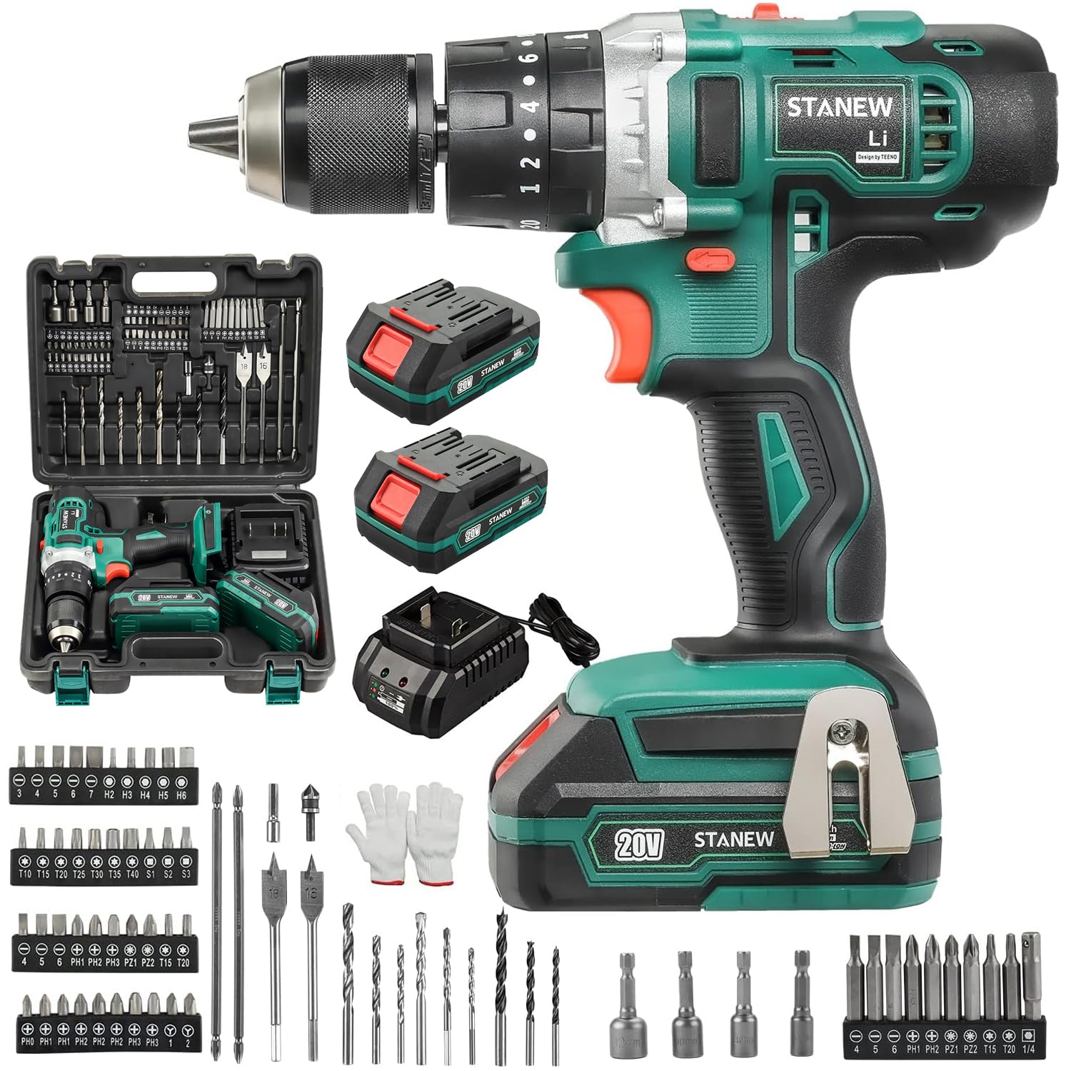 STANEW 20V Akku-Hammerbohrer 3-in-1 – Profi-Set mit 69 Zubehörteilen & 2 Akkus