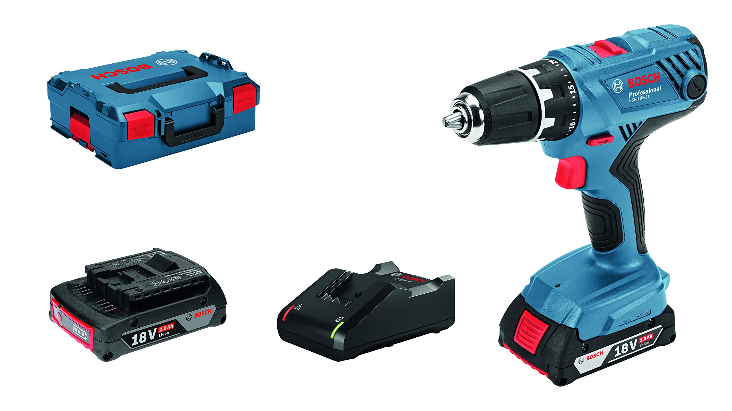 Bosch Professional GSR 18V-21 Akku Bohrschrauber – 55 Nm Drehmoment mit 2 Akkus & Ladegerät