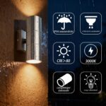 JNR Aussenleuchte IP54 Edelstahl – Wasserdichte Wandlampe 2×5W GU10 3000K – Bild 3