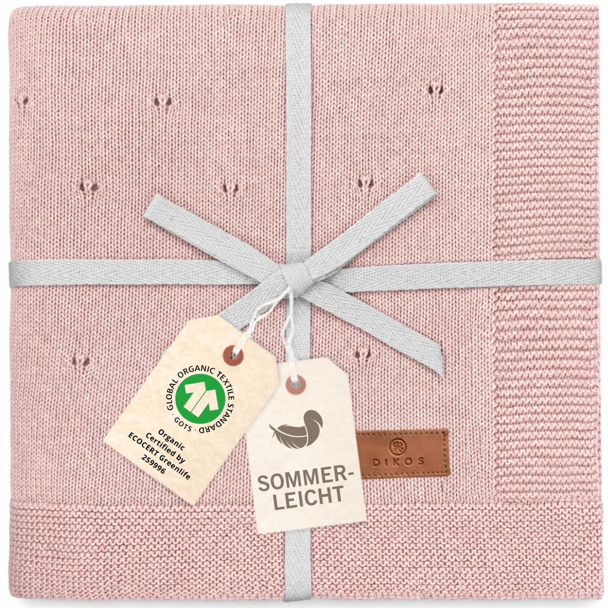DIKOS Babydecke Sommer 75×100 cm Bio-Baumwolle – Atmungsaktive Strickdecke für Neugeborene