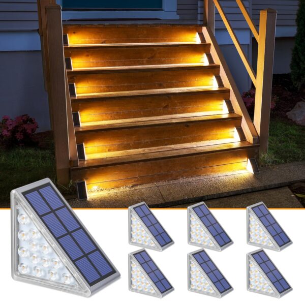 NIORSUN 6er Set Solar-Stufenleuchten Warmweiss – IP67 Treppenbeleuchtung Aussen mit Automatik