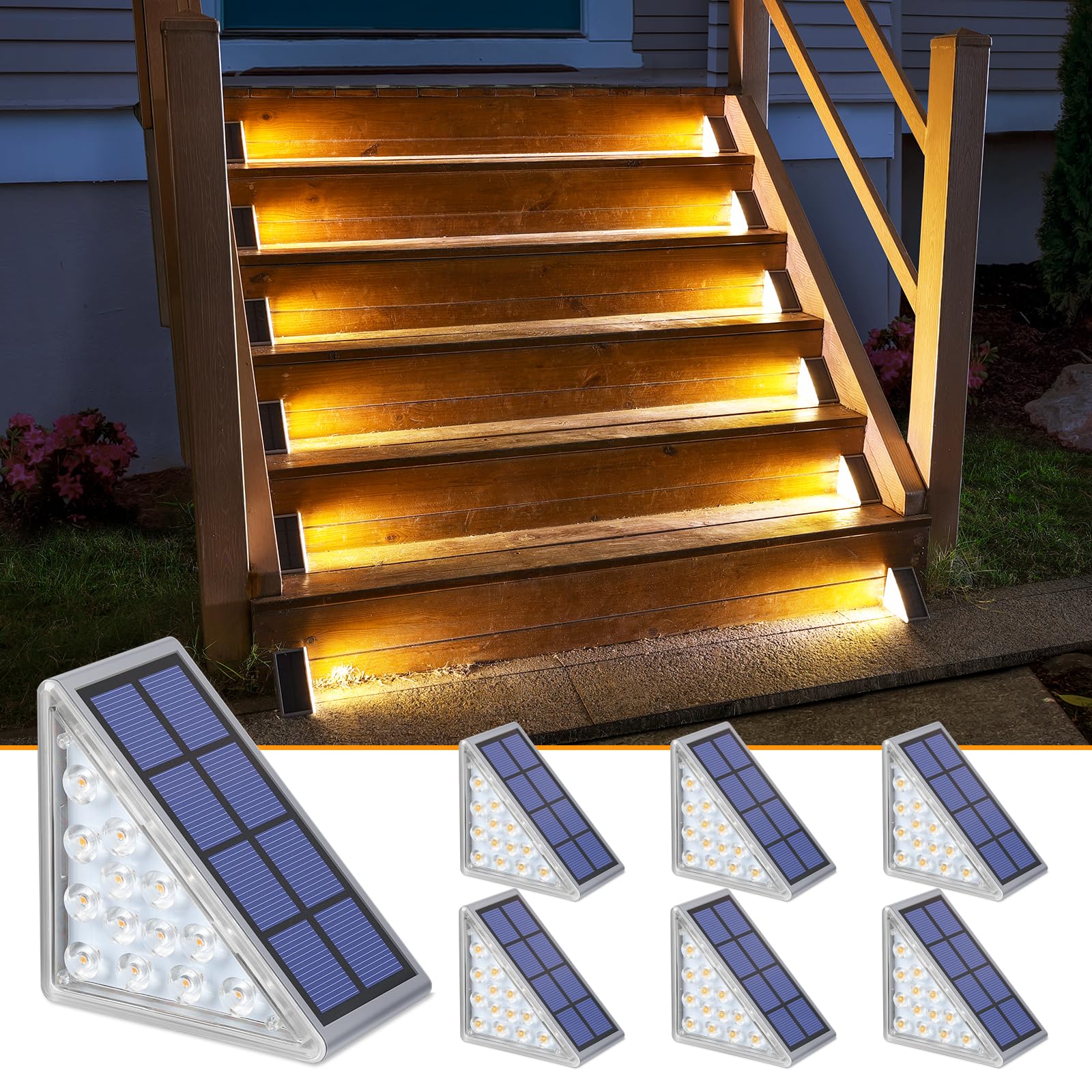 NIORSUN 6er Set Solar-Stufenleuchten Warmweiss – IP67 Treppenbeleuchtung Aussen mit Automatik