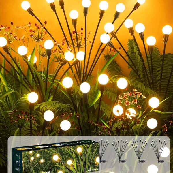 AdalyRoma Solarleuchten 4er-Set mit 32 LED – Glühwürmchen-Gartendeko IP65 wasserdicht