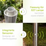 linovum BOSEA-B Standleuchte Edelstahl E27 – Bewegungsmelder & Dämmerungssensor IP44 – Bild 3