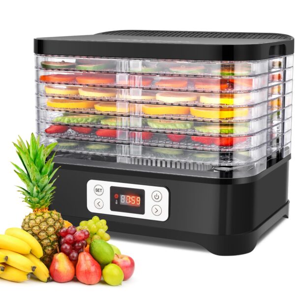 Nictemaw Dörrautomat 400 W mit 8 Tabletts – Temperaturregler 35–70°C für Obst, Gemüse & Fleisch
