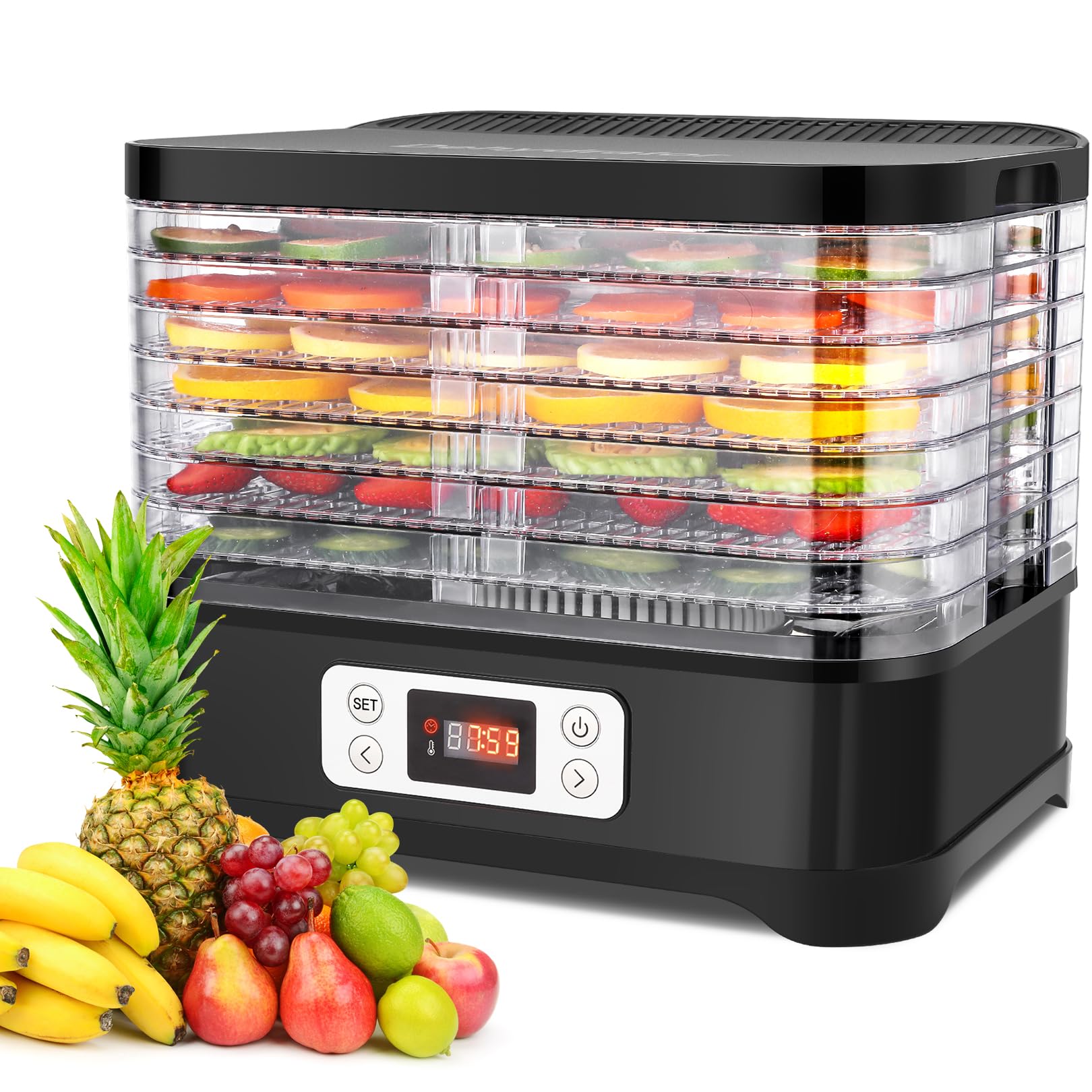 Nictemaw Dörrautomat 400 W mit 8 Tabletts – Temperaturregler 35–70°C für Obst, Gemüse & Fleisch