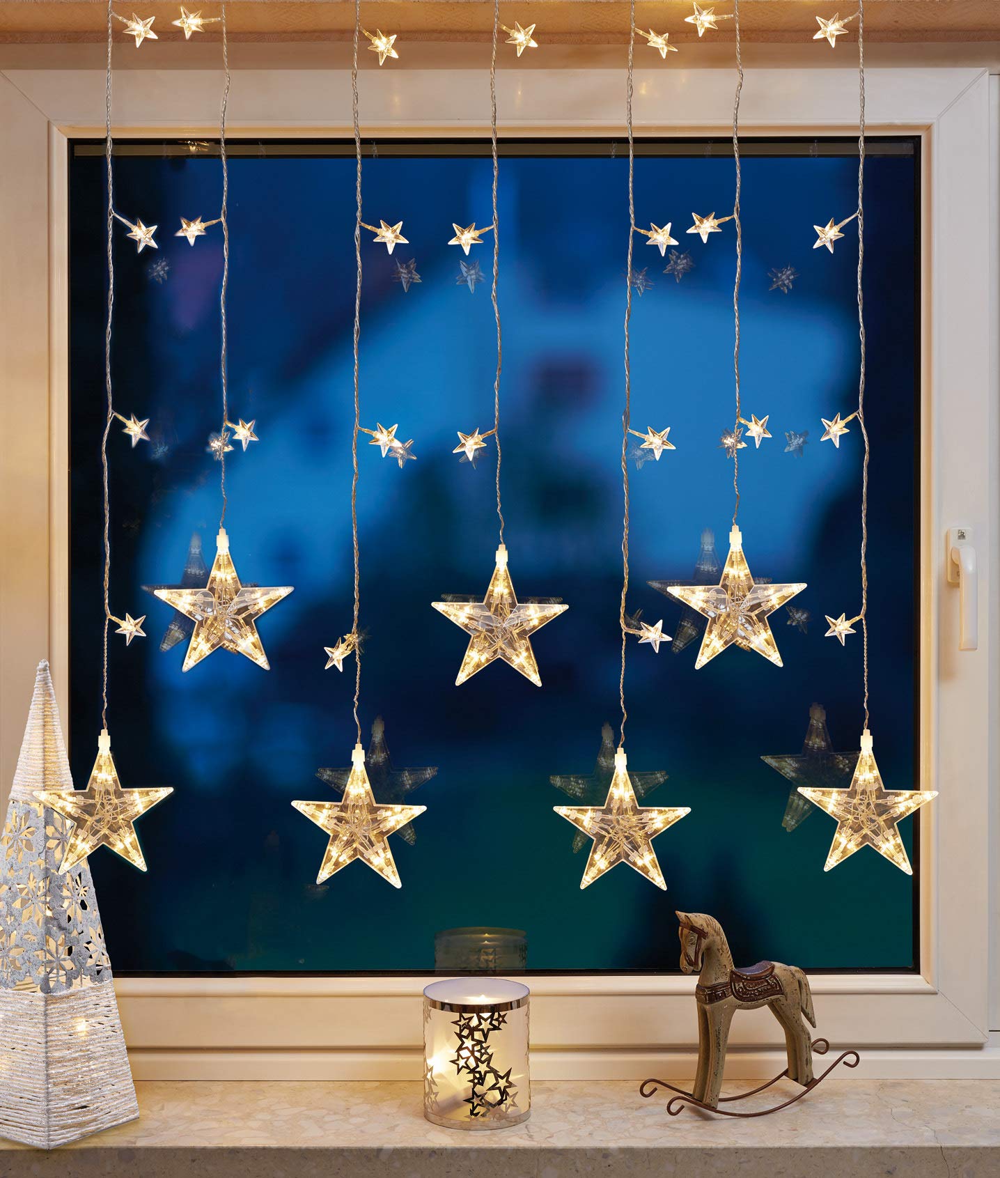 hellum LED Lichtervorhang mit 42 Sternen warmweiss – Festliche Fensterbeleuchtung innen