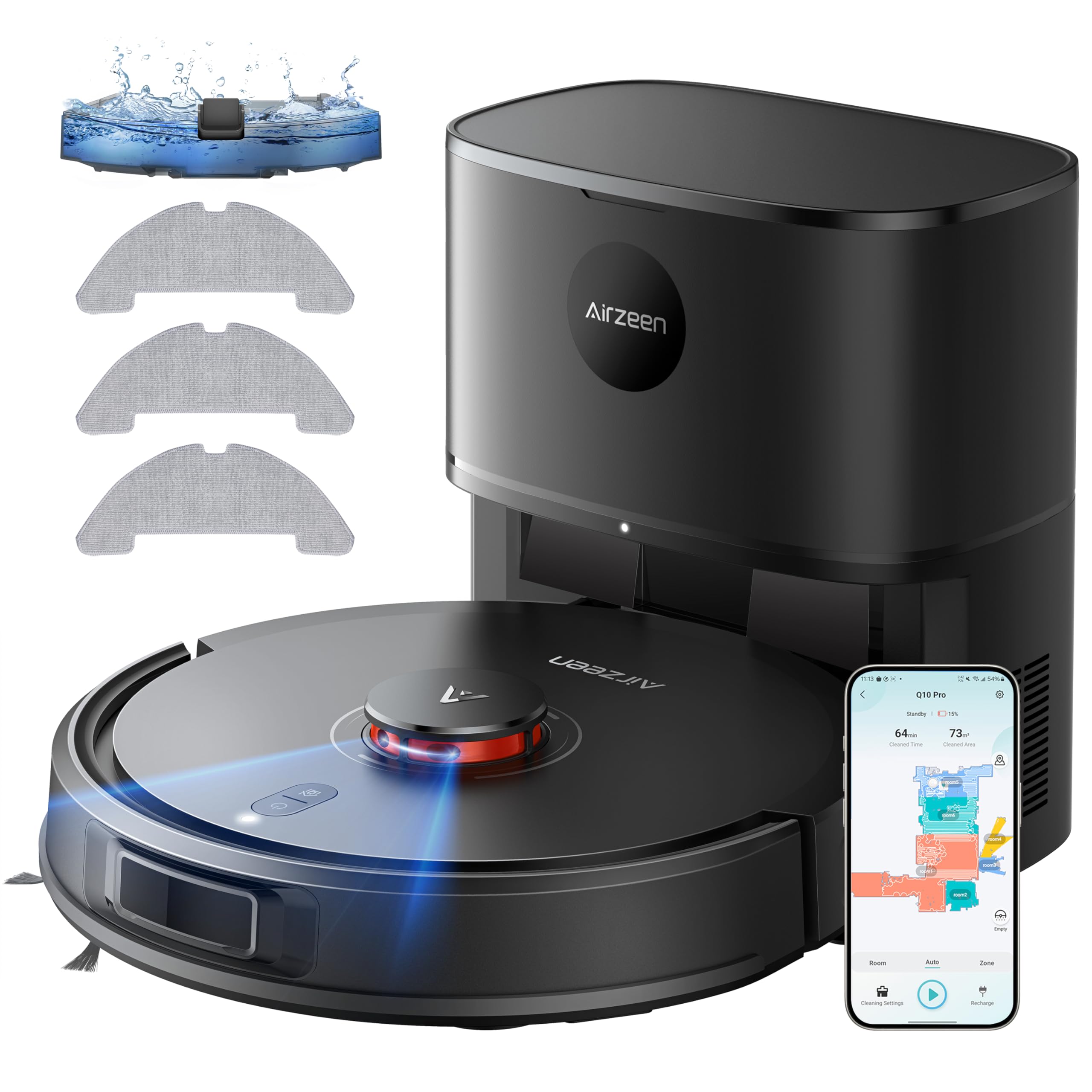 Airzeen Q10 Pro Saugroboter 8000Pa mit Wischfunktion & Absaugstation – LiDAR Navigation