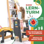 KIDIZ Lernturm 3-stufig höhenverstellbar mit Lernuhr – Montessori Tritthocker aus Kiefernholz – Bild 2