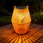 Ollny Rattan Solar Laterne IP44 – Warmweiss Boho Gartenleuchte für Aussen
