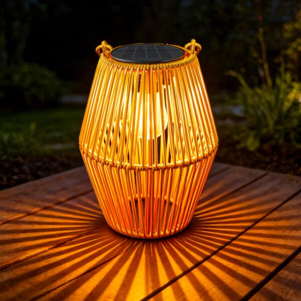 Ollny Rattan Solar Laterne IP44 – Warmweiss Boho Gartenleuchte für Aussen