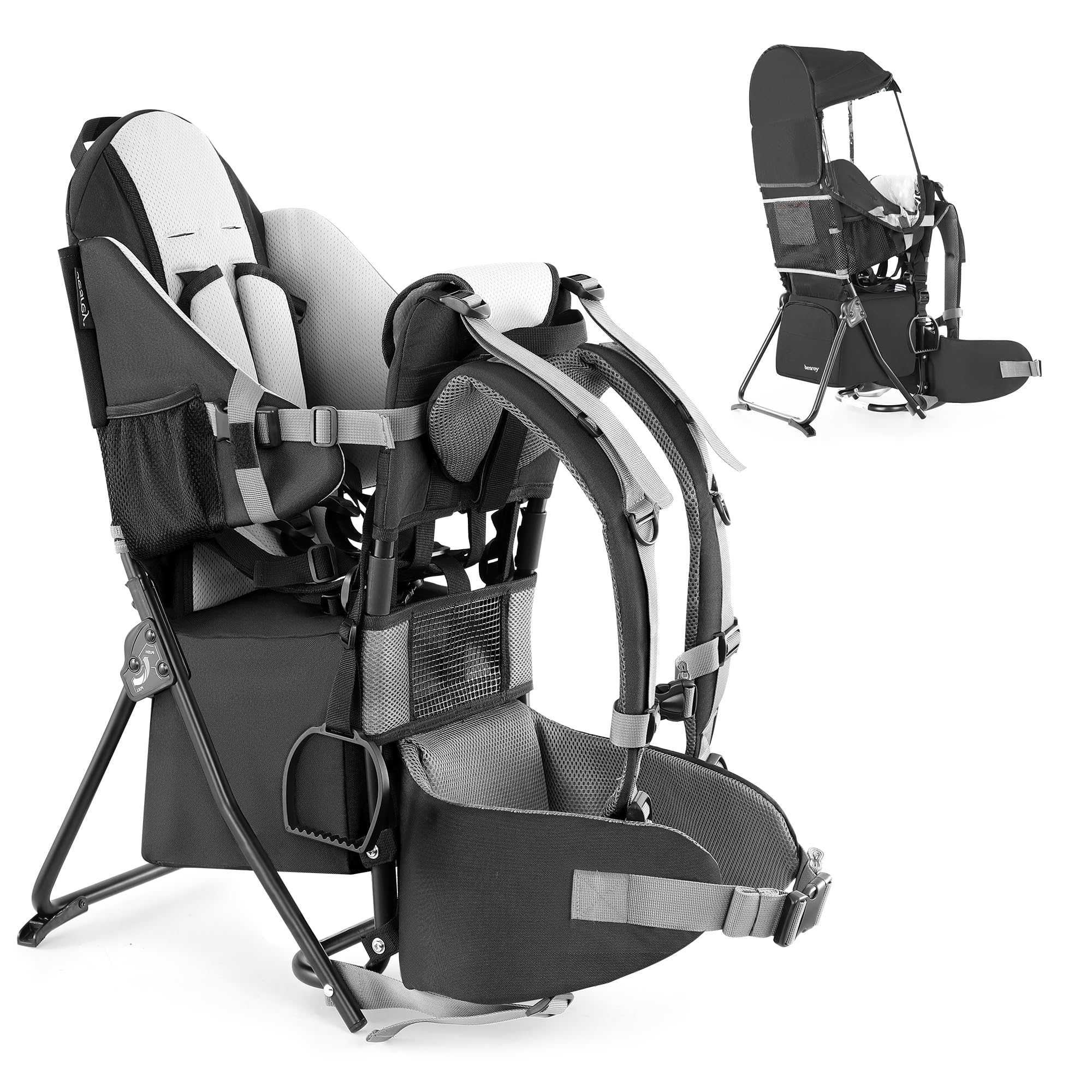 besrey Kinderkraxe mit Sonnendach – Ergonomische Babytrage für Wanderungen bis 18 kg