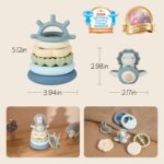 Moonkie Dinosaurier Stapelturm 7-tlg. – Silikon Beissring & Montessori Spielzeug ab 6 Monaten – Bild 2
