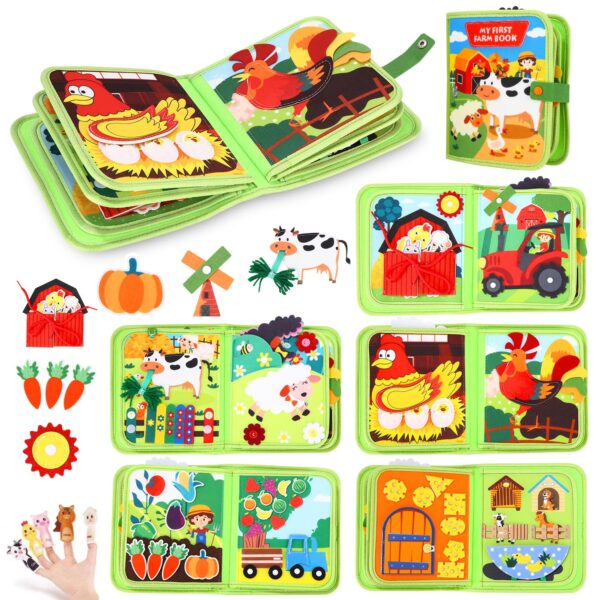 Zaxiva Busy Board 20-in-1 Montessori Quiet Book – Filz Bauernhof für Kinder ab 1 Jahr