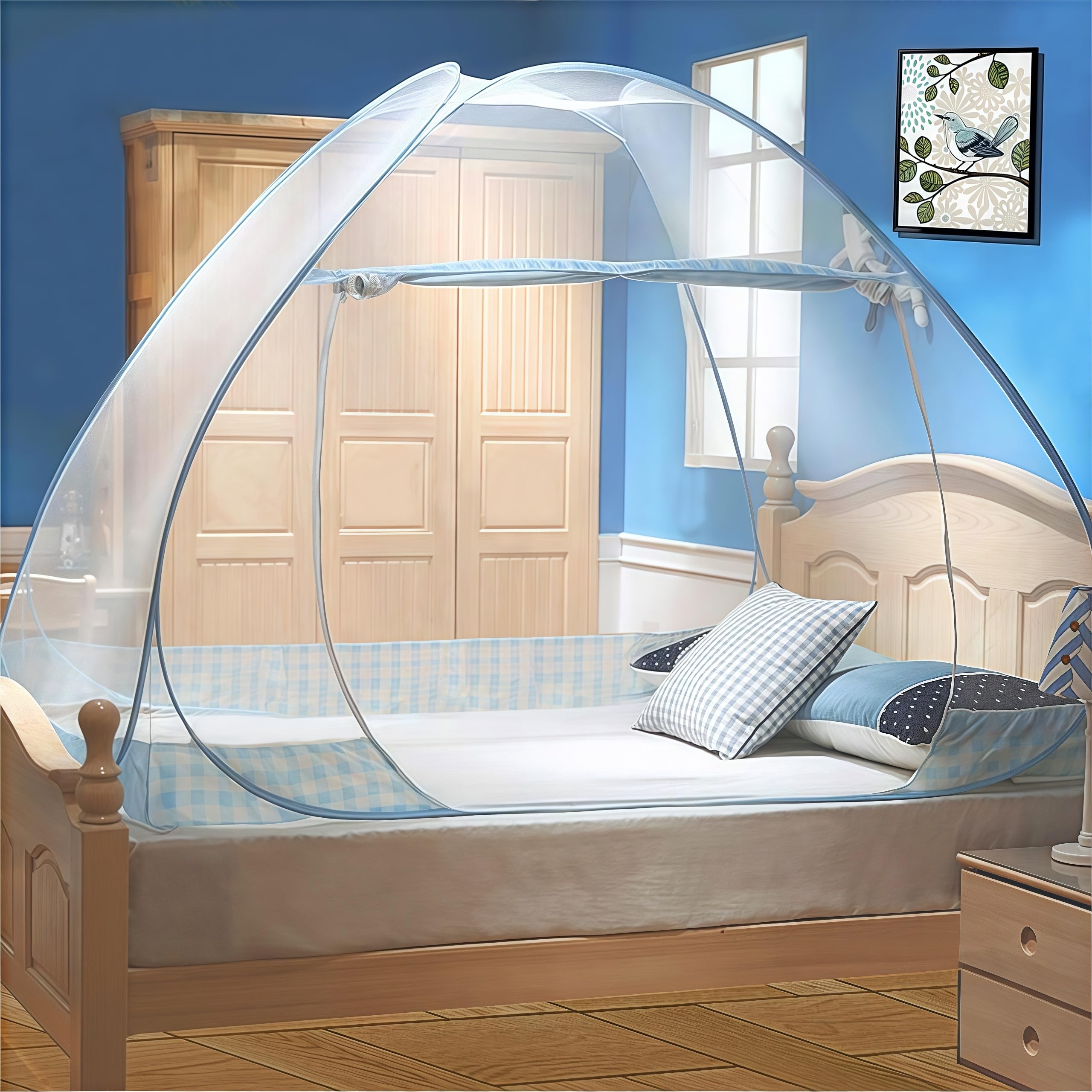 Digead Faltbares Pop-up Moskitonetz 100×200 cm – Automatisches Bettmoskitonetz mit Doppeltür
