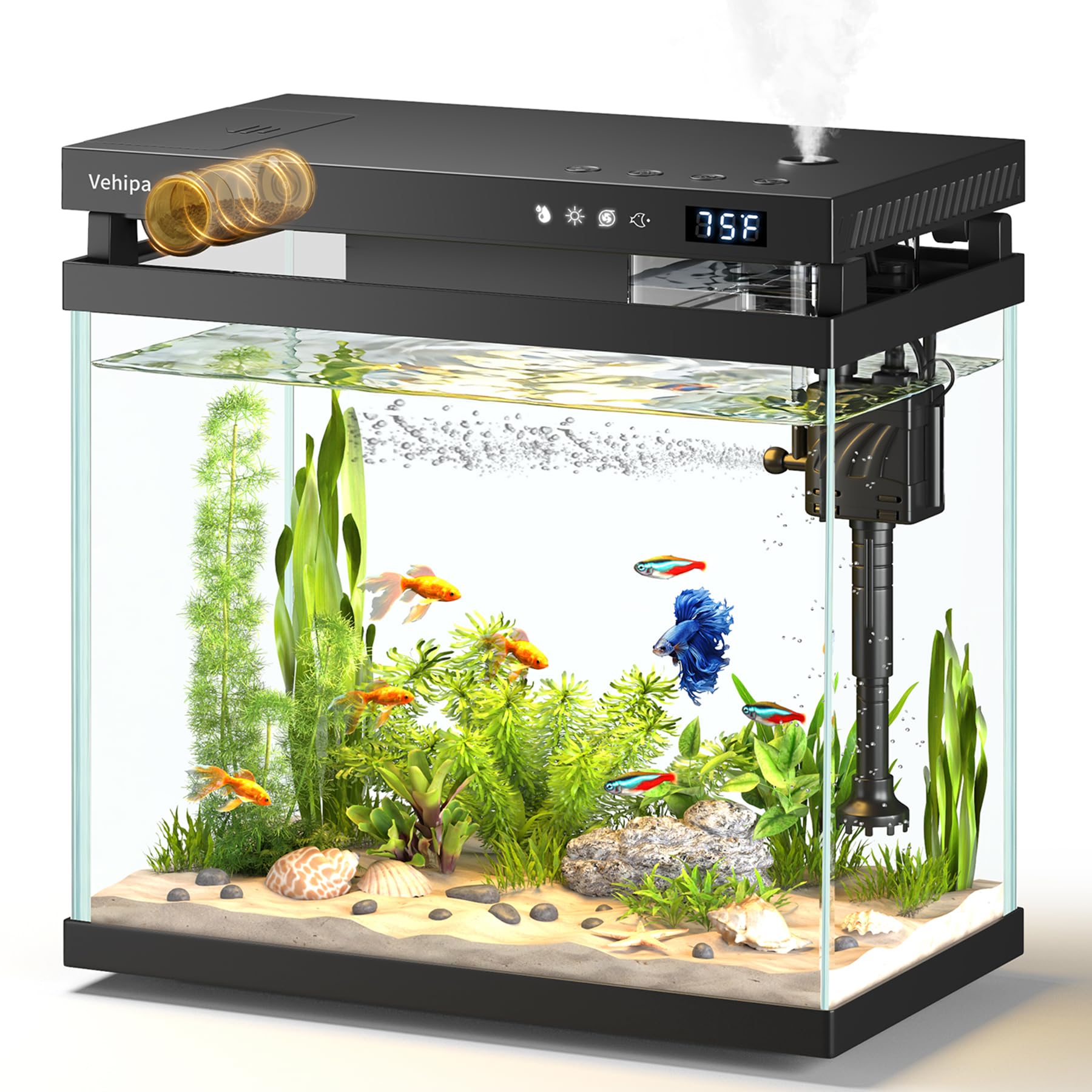 Vehipa 8L Nano Aquarium Komplettset – Intelligentes Fischtank System mit LED & Automatischer Fütterung