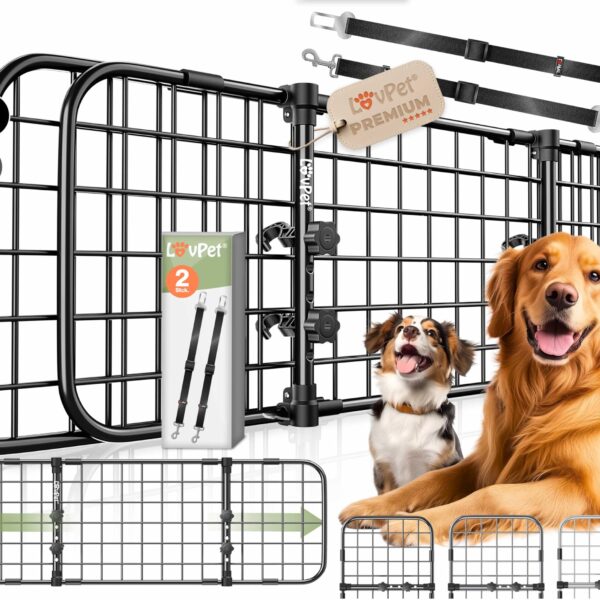 LOVPET® Hundetrenngitter Auto 92–152 cm – Universales Kofferraumgitter mit Sicherheitsgurten