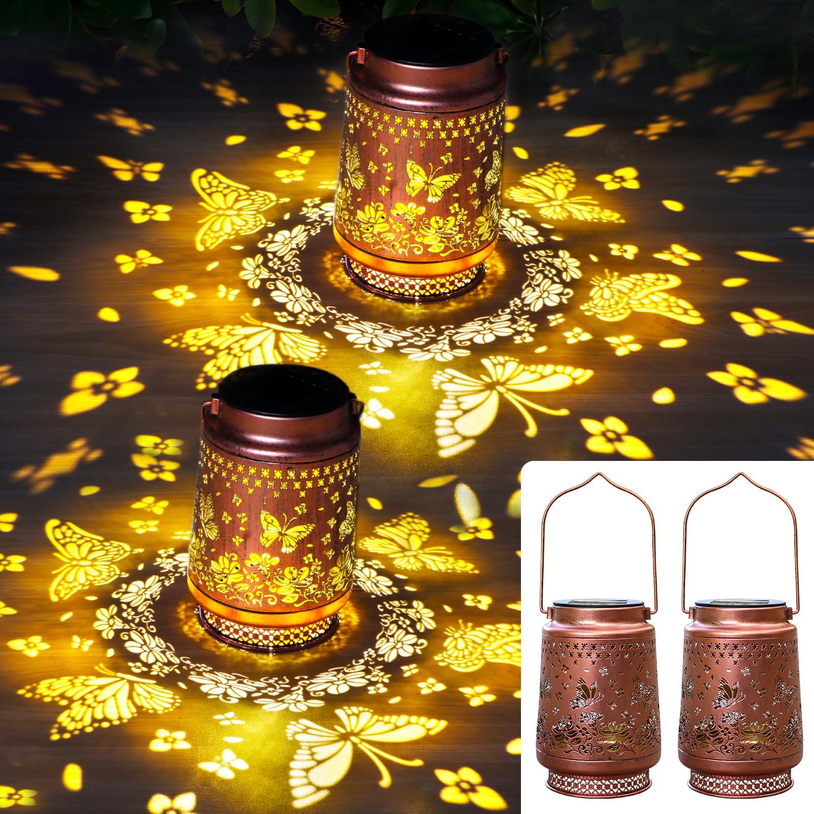 2er Set Solarlaterne AOSITE mit Schmetterling-Design – IP65 Warmweiss für Garten & Terrasse