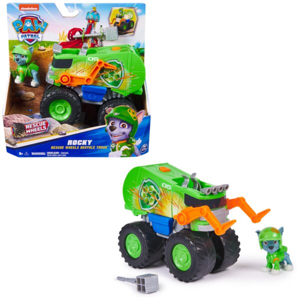 PAW PATROL Rescue Wheels – Rockys Recycling Monstertruck mit Geschoss-Abwurf & Figur