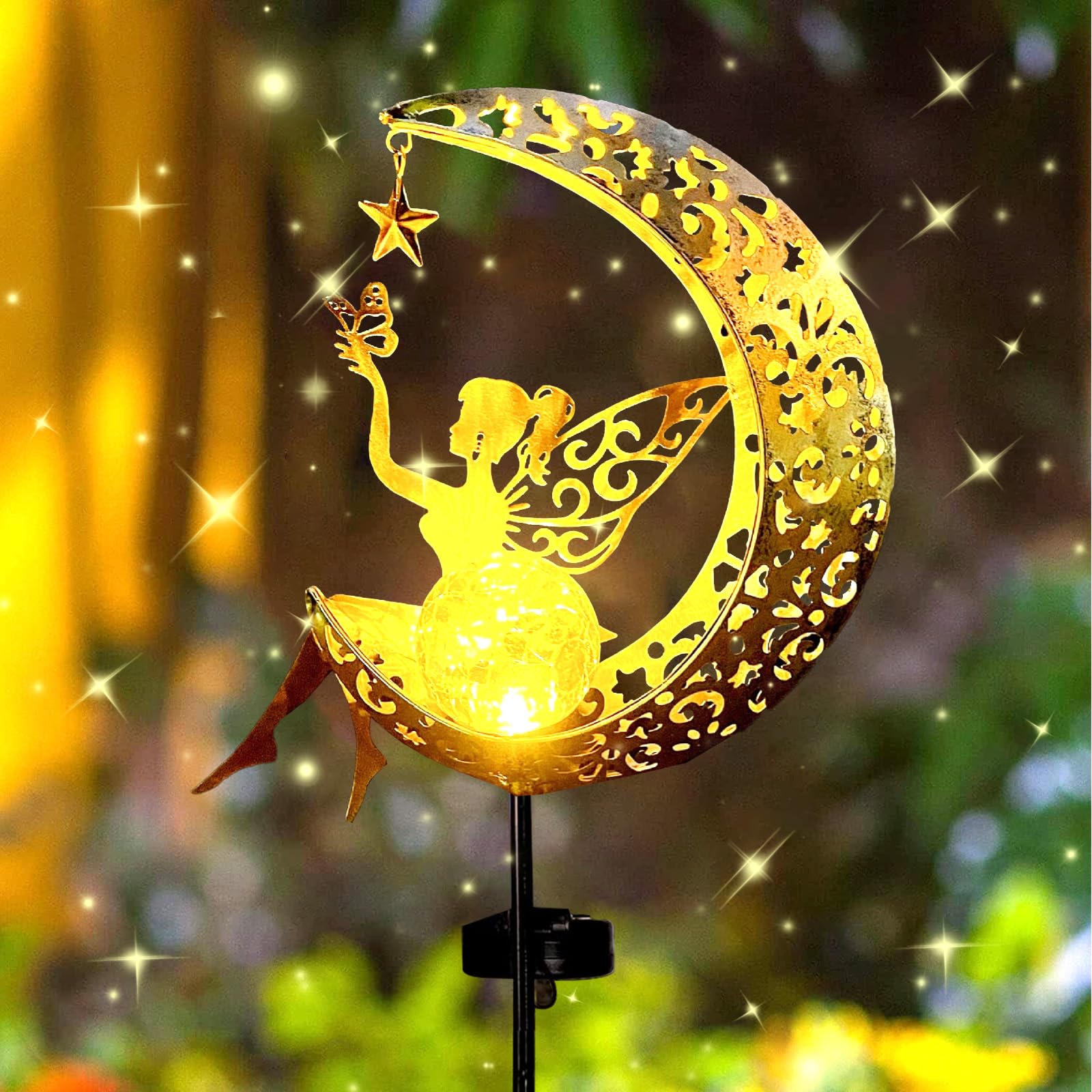DAZZTIME Mond-Solarleuchte mit Feendesign – Wasserdichte Gartendeko für Aussen