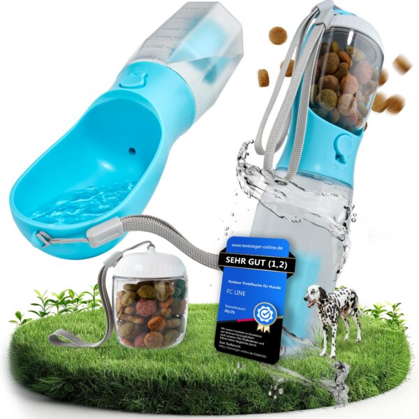 FC-LINE Hundetrinkflasche 600 ml – 3-in-1 Wasserflasche mit Napf & Rücklauffunktion