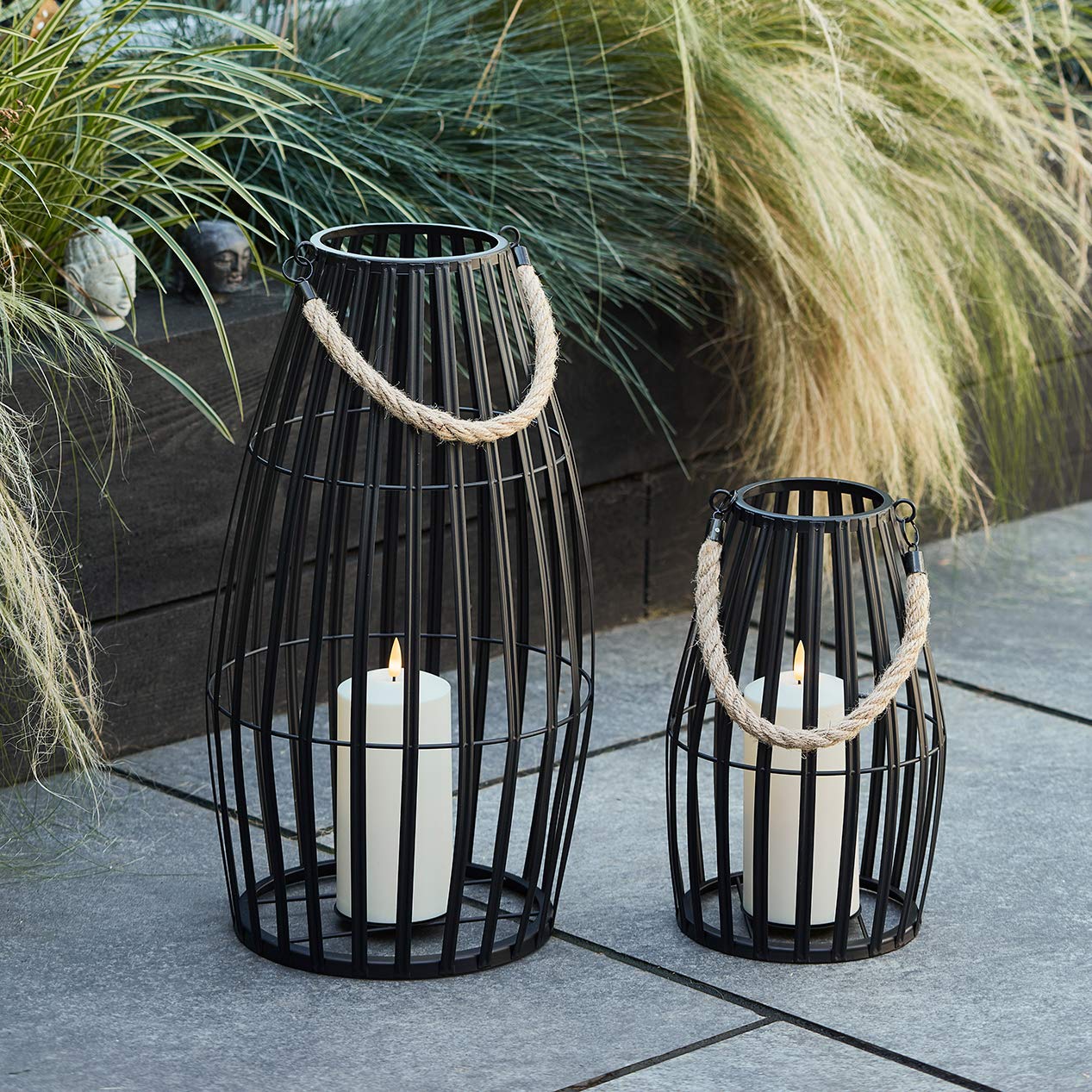 2er-Set Metall-Laternen mit TruGlow® LED-Kerzen & Timer – Wetterfest für Garten & Terrasse