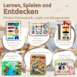 Mallie® Montessori Busy Board ab 1 Jahr – Motorikspielzeug mit Mal- & Rätselheft – Bild 6