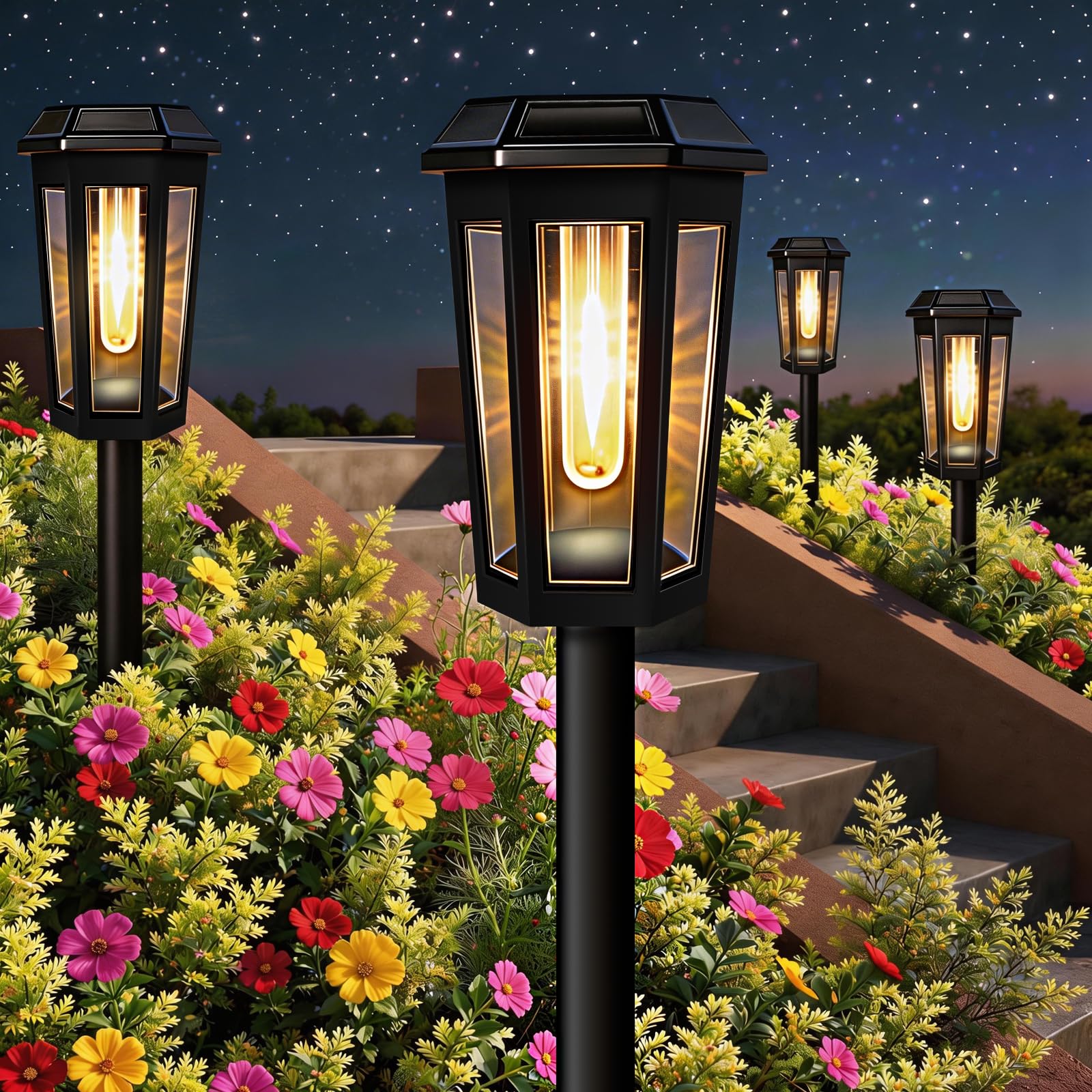 DOMOR Solarleuchten 4er Set – IP65 Gartenbeleuchtung mit Warmweiss & Automatik