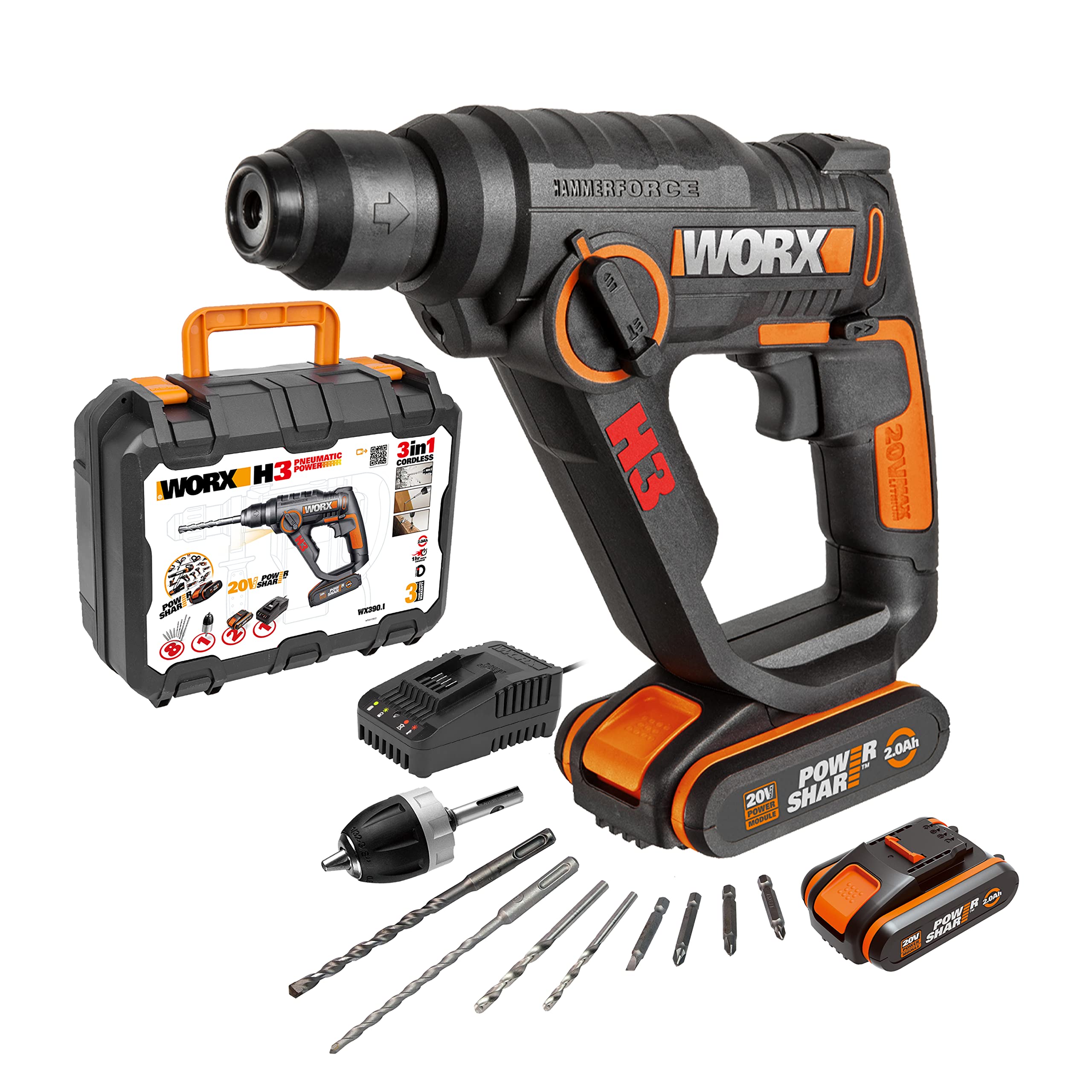 WORX WX390.1 Akku-Bohrhammer 20V – 3-in-1 Multitool mit SDS-plus für Holz, Stahl & Beton