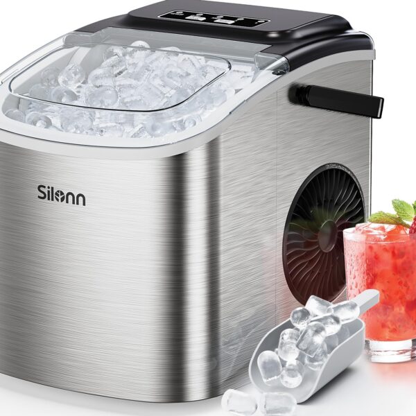 Silonn Eiswürfelmaschine – 9 Würfel in 6 Min., 12 kg/24h, 2 Grössen, tragbar