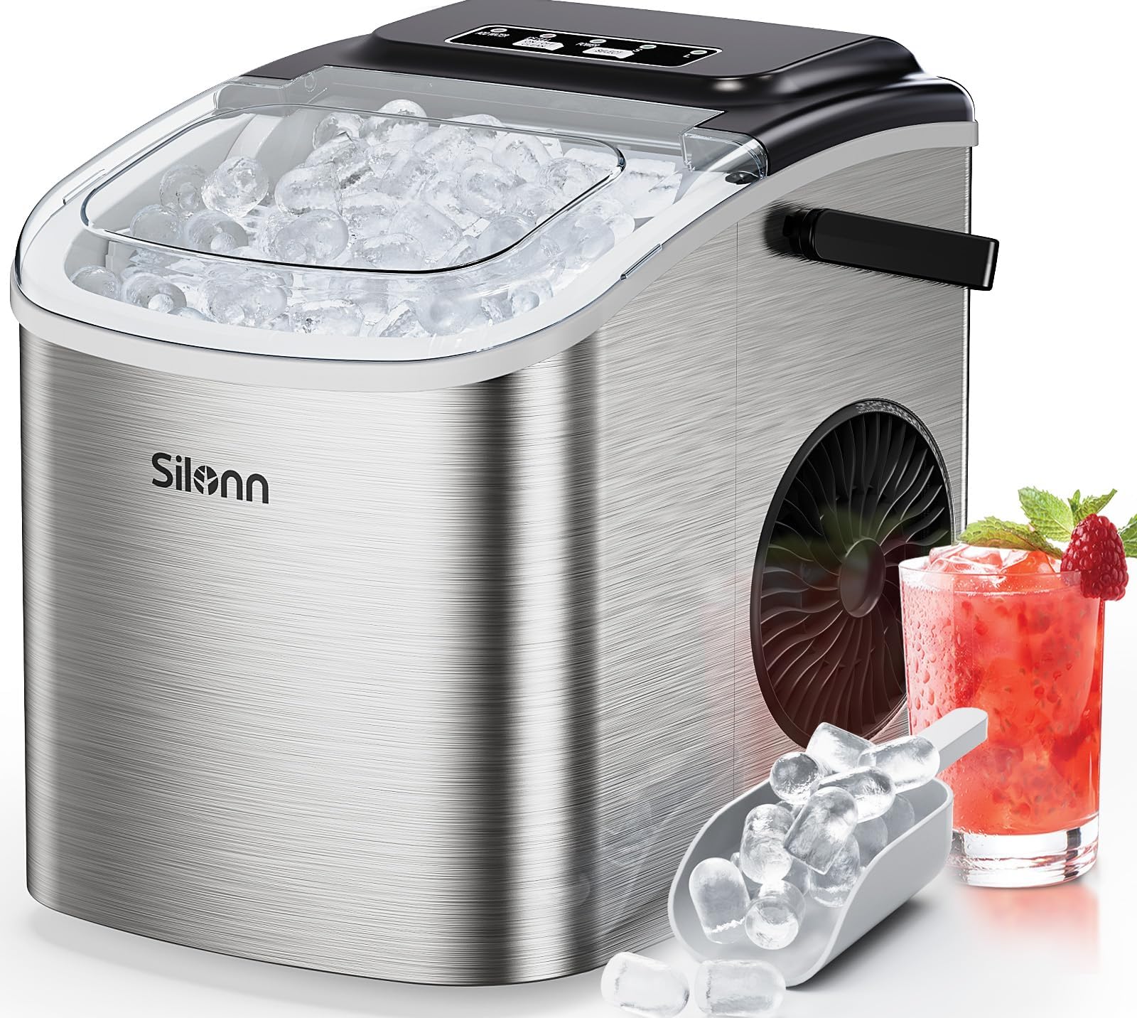 Silonn Eiswürfelmaschine – 9 Würfel in 6 Min., 12 kg/24h, 2 Grössen, tragbar