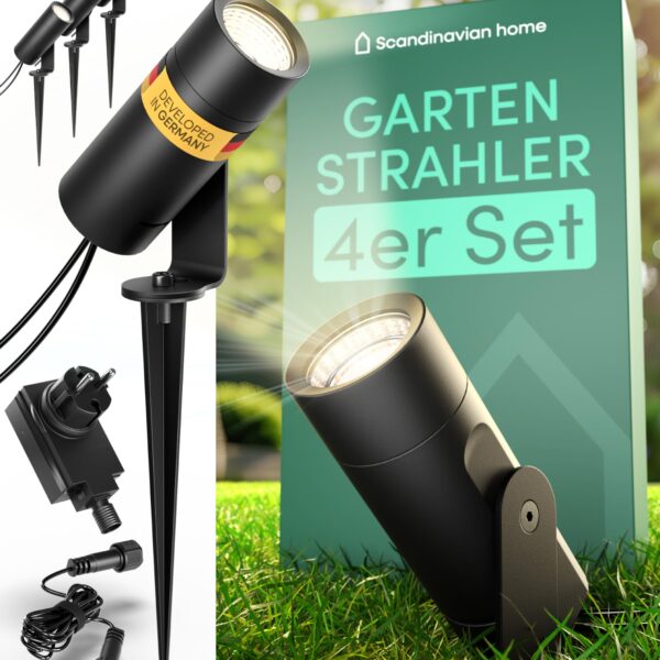 Scandinavian home Lysea 4er Set LED Gartenstrahler 12V – IP65 Warmweiß Gartenbeleuchtung