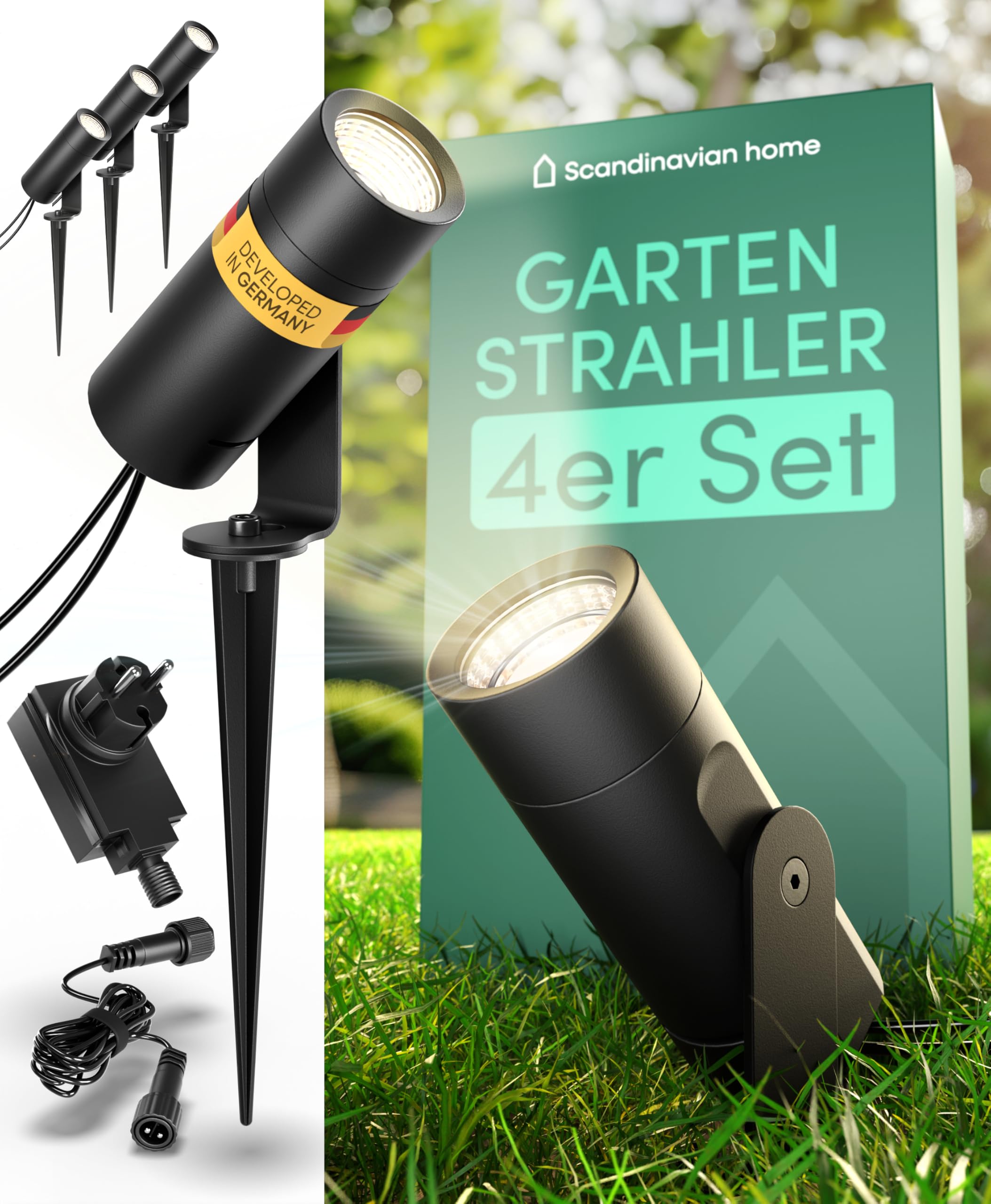 Scandinavian home Lysea 4er Set LED Gartenstrahler 12V – IP65 Warmweiß Gartenbeleuchtung