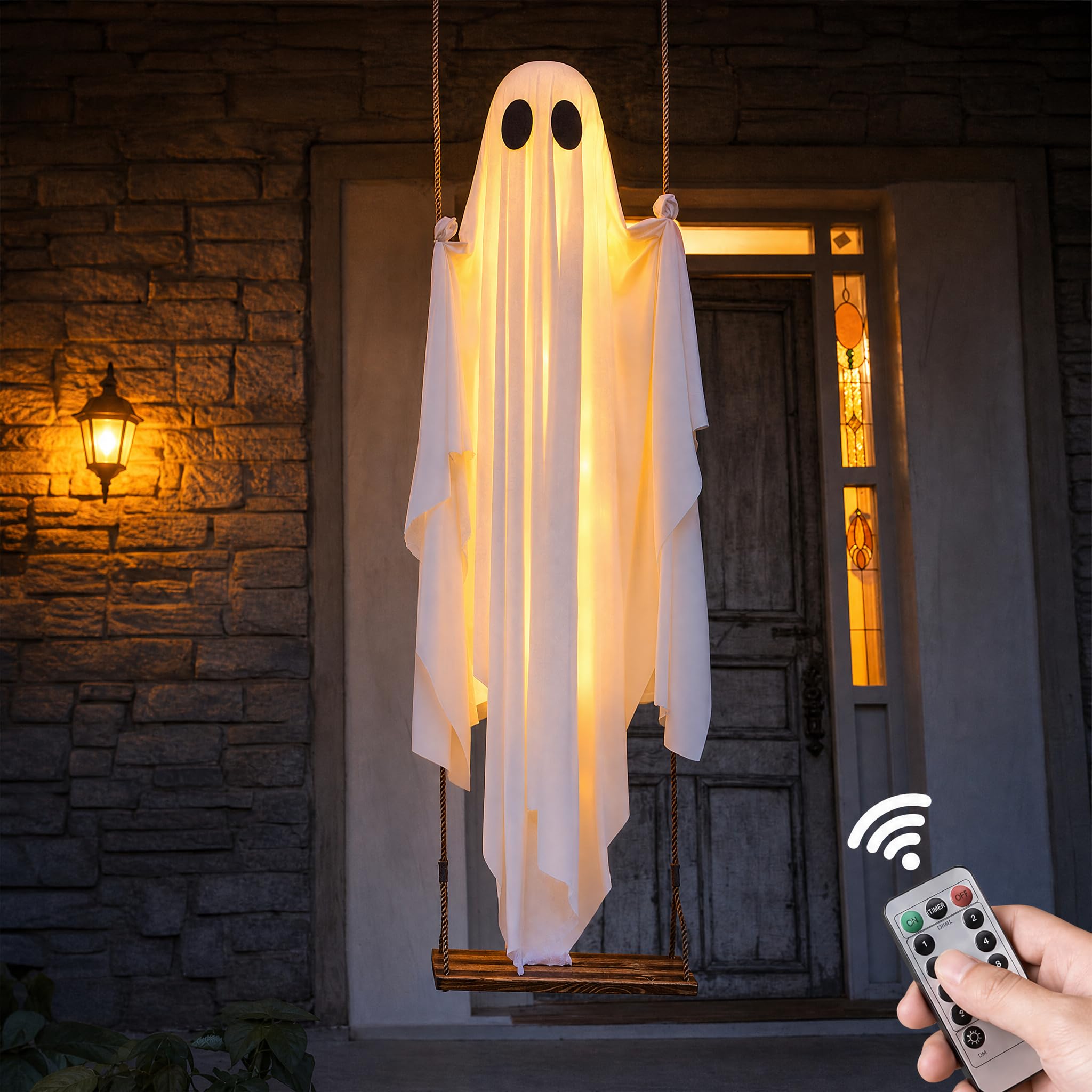 Sunwuun LED Halloween Geist 130–260 cm höhenverstellbar – Ferngesteuerte Outdoor Dekoration