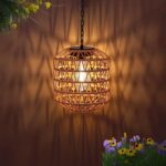 pearlstar Solar-Hängeleuchte Boho Rattan – Wetterfeste Gartenlampe mit Metallkette
