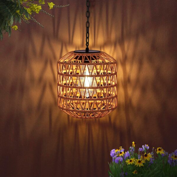 pearlstar Solar-Hängeleuchte Boho Rattan – Wetterfeste Gartenlampe mit Metallkette