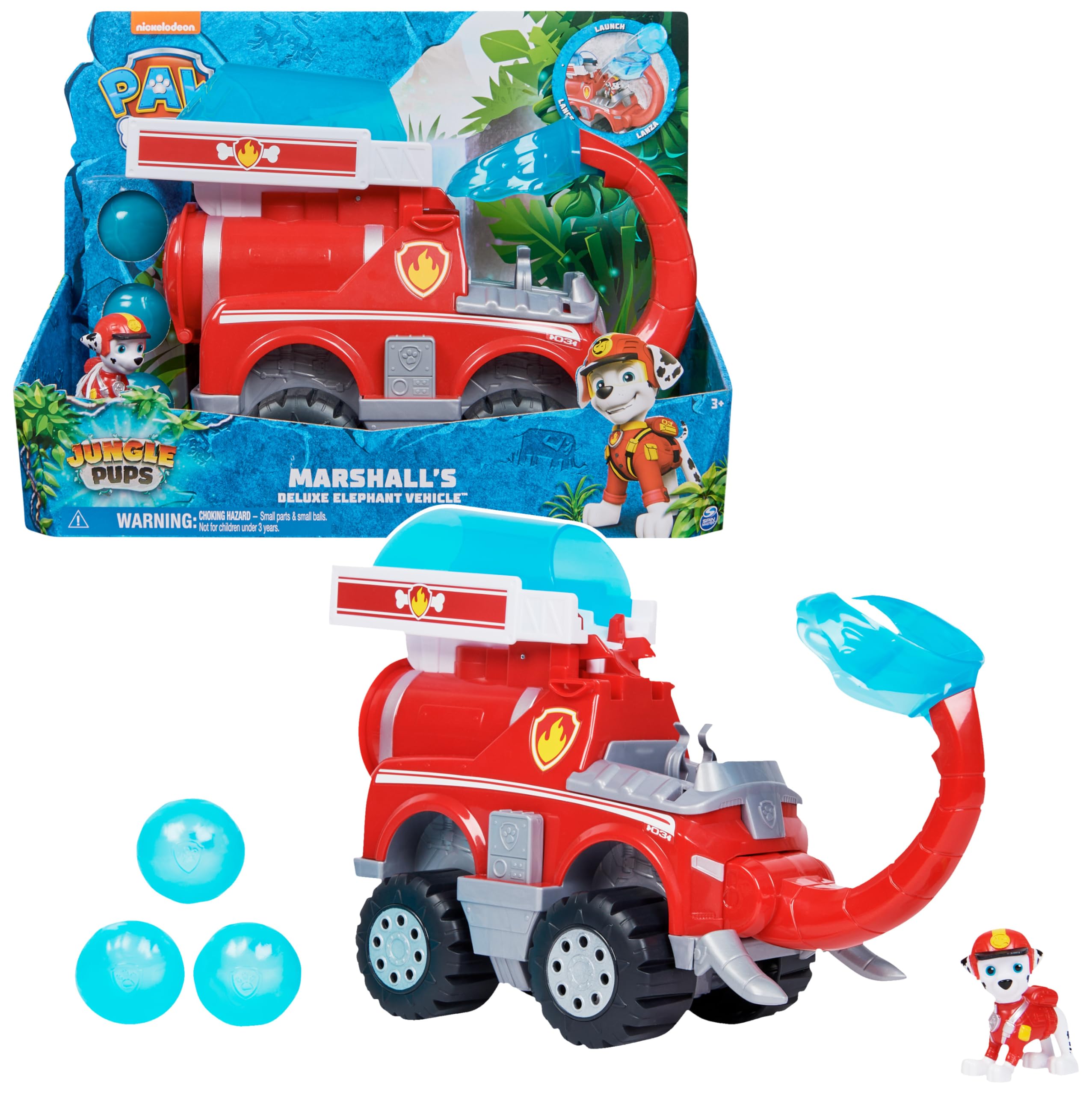 PAW Patrol Jungle Pups Elefanten-Fahrzeug mit Marshall Figur & Wasser-Katapult